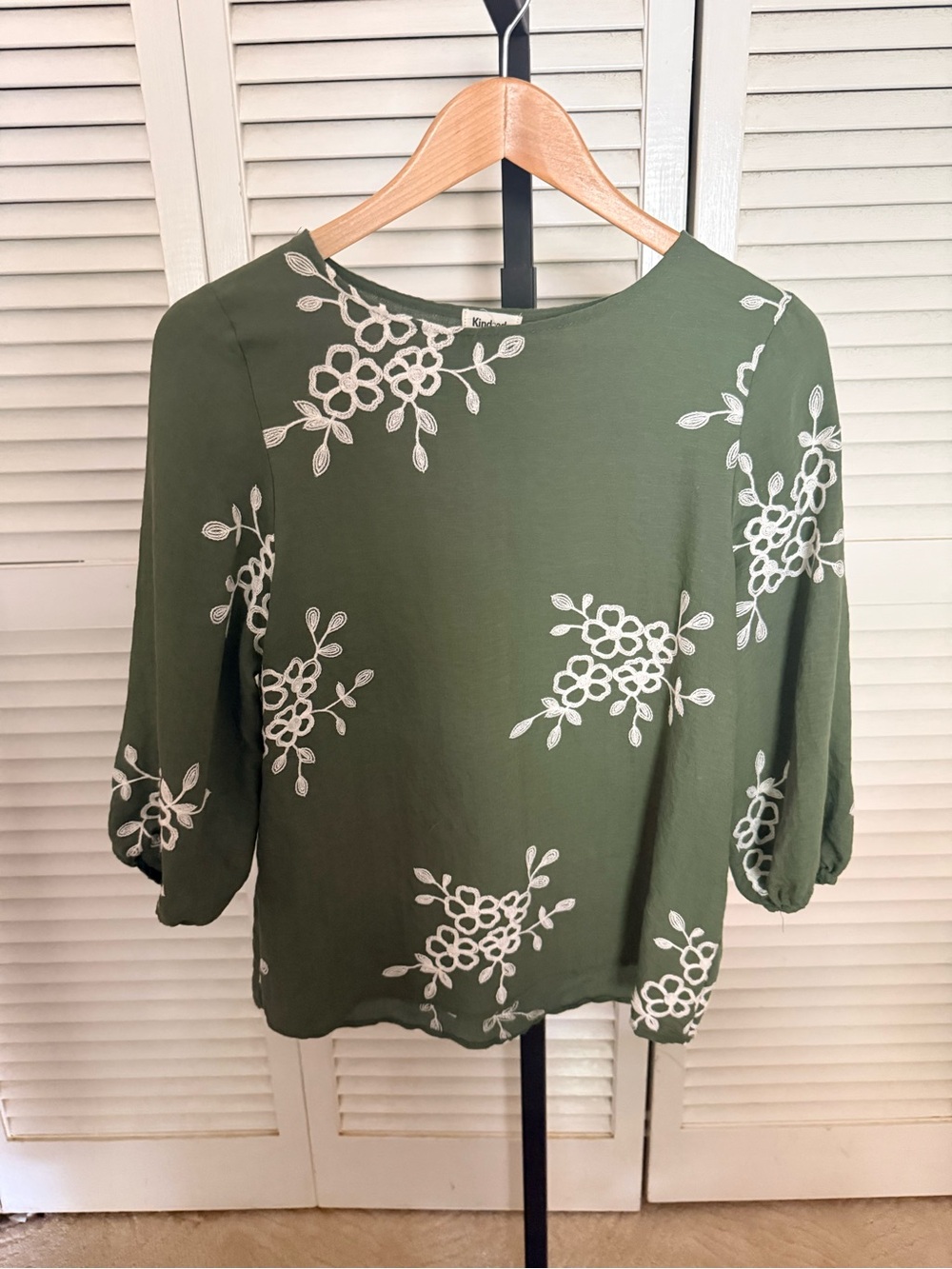 Olive Green Floral Embroidered Blouse - Classic Women’s Top